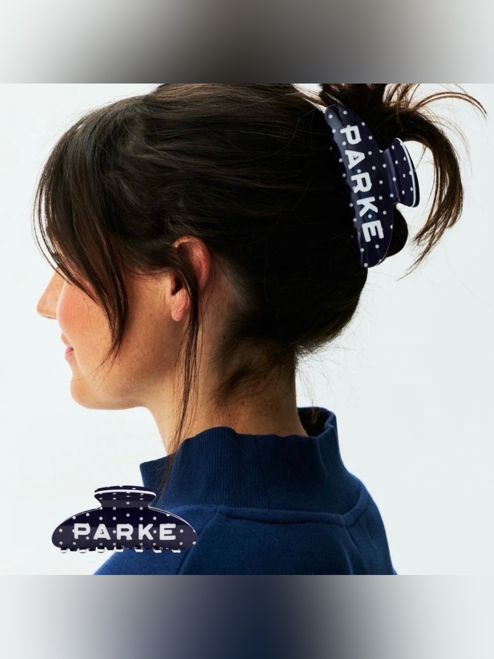 BRAND NEW PARKE Claw Clip in Denim Polka Dot